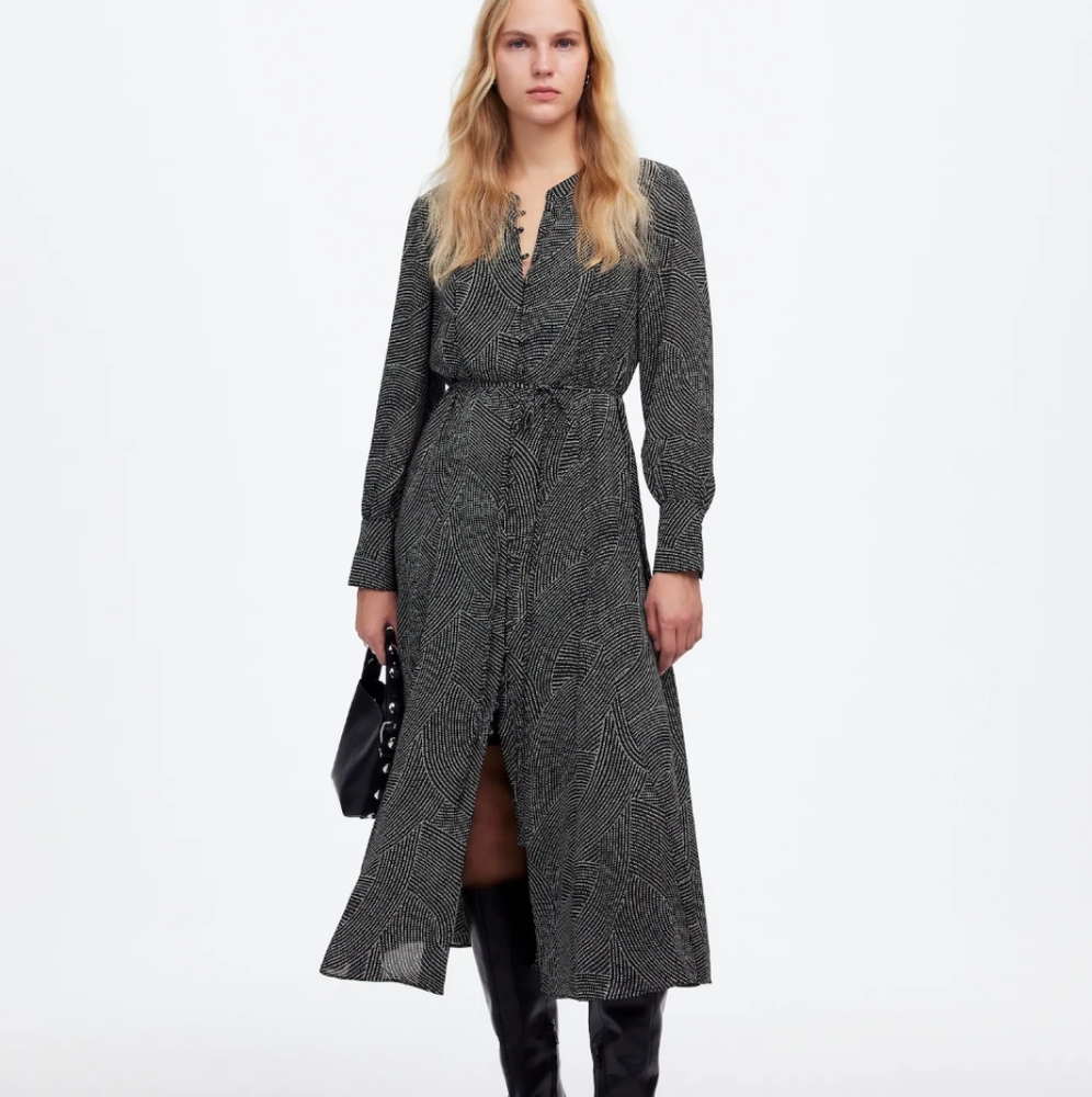 Madewell Tie Waist Midi Dress in Dot Print  NT955 Size M  NWT